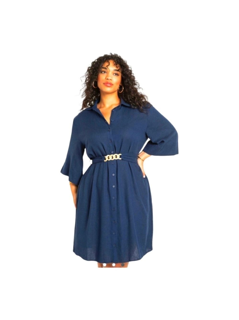 Eloquii Navy Blue Belted Lagenlook Shirtdress Size 22 Career